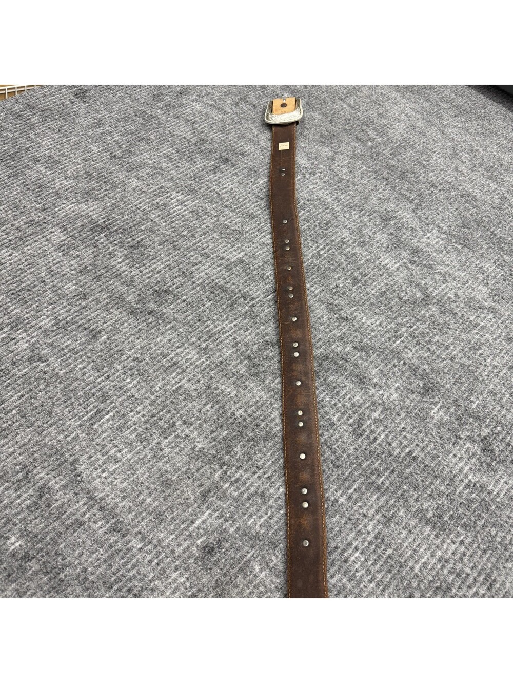 Justin Belt Mens 38 Brown Leather Western Concho Studded Engraved Silver Buckle - Picture 15 of 15